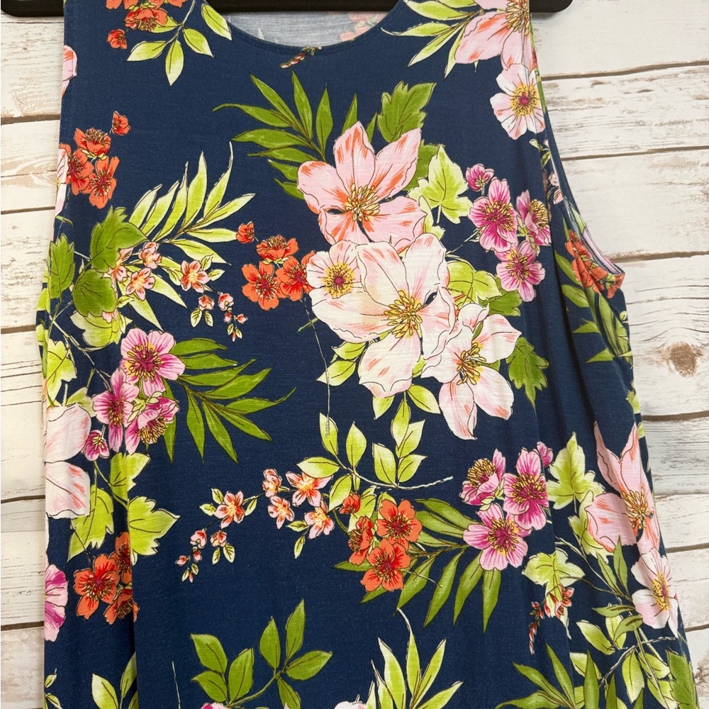 J.Jill Midi Dress Sleeveless Blue Floral Design Rayon and Spandex XL Like New - Picture 5 of 11